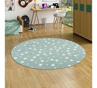 Snapstyle Alfombra Infantil y de Juego Redonda con diseño de Estrellas - Verde Menta - 4 tamaños