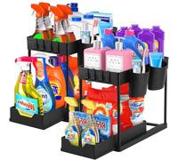 Snarflun Organizador Bajo Fregadero 2 Niveles Deslizante Under Sink Organizer con 4 Ganchos y 2 Cesta Colgante Extraíble Organizador baño Estanteria Cajon para Cocina Baño