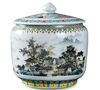 Snaweo Contenedor de Almacenamiento de Arroz de Cerámica con Tapa, Contenedor de Almacenamiento de Granos, Tarro de Arroz de Cerámica China, Recipiente de Jarrón de Cerámica(B,15KG)