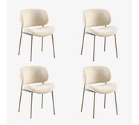 Snaweo Linen Upholstered Dining Room Chairs with Curved Backrest, Armless Single Leisure Chair，Metal Legs - Widen Seat for Dining Living Room Lounge Bedroom(Beige,4PCS)