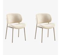 Snaweo Linen Upholstered Dining Room Chairs with Curved Backrest, Armless Single Leisure Chair，Metal Legs - Widen Seat for Dining Living Room Lounge Bedroom(Beige,2PCS)