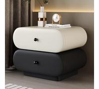 Snaweo Mesita de Noche de Madera Maciza, Mesita de Noche con Superficie de Cuero, Mesitas de Noches con Doble Cajón, Mesitas de Noches de Estilo Minimalista(White+Black,40cm/15.75in)