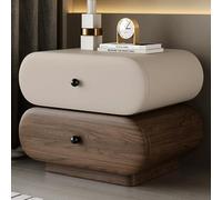 Snaweo Mesita de Noche de Madera Maciza, Mesita de Noche con Superficie de Cuero, Mesitas de Noches con Doble Cajón, Mesitas de Noches de Estilo Minimalista(Khaki+Brown,50cm/19.69in)