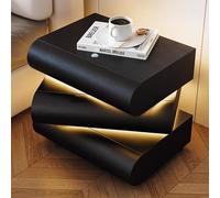 Snaweo Mesita de Noche Moderna de Madera, Inteligente Mesitas de Noche Giratoria 360°, Mesitas Noches Dormitorio Inteligente, Cuero, con 3 Cajones, Ideal for Dormitorio.(Black B)