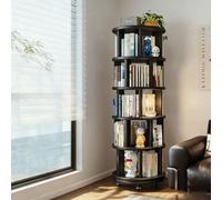 Snaweo Solid Wood Rotating Bookshelf, 360° Display Revolving Bookcase with Lockable Wheels