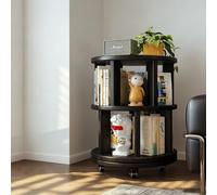 Snaweo Solid Wood Rotating Bookshelf, 360° Display Revolving Bookcase with Lockable Wheels
