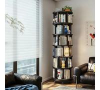 Snaweo Solid Wood Rotating Bookshelf, 360° Display Revolving Bookcase with Lockable Wheels