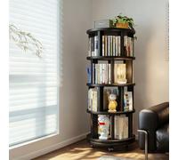Snaweo Solid Wood Rotating Bookshelf, 360° Display Revolving Bookcase with Lockable Wheels