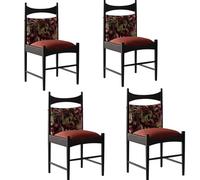 Snaweo Solid Wood Upholstered Dining Chairs, Embroidered Fabric Dining Chair Set with Curved Backrest,Decorative Side Chairs for Living Room Bedroom Restaurant Coffee Shop(Color1,4PCS)
