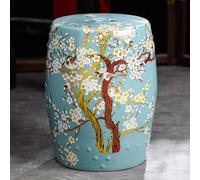Snaweo Taburete Cerámica Esmaltada con Forma de Tambor, Decorado con Motivos Florales y Pájaros Pintados a Mano, como Mesa Auxiliar para Interiores Exteriores(Color 3)