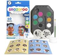 Snazaroo - Kit De Pintura Facial Aqua, Aguacolores para Niños Y Adultos, 8 Colores, 2 Plantillas, Pincel, Esponja, Guía, Base De Agua, Maquillaje Pintacaras
