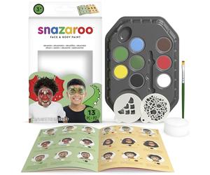 Snazaroo - Kit de Pintura Facial Dragones y Dinosaurios para Niños y Adultos, 8 Colores, 2 Plantillas, 1 Pincel, 1 Esponja, 1 Guía Paso a Paso, Base de Agua, Maquillaje Pintacaras