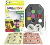 Snazaroo - Kit De Pintura Facial Monstruos, Aguacolores para Niños Y Adultos, 8 Colores, 2 Plantillas, Pincel, Esponja, Guía, Base Agua, Maquillaje Pintacaras