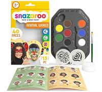 Snazaroo - Kit de Pintura Facial Mundo Animal para Niños y Adultos, 8 Colores, 2 Plantillas, 1 Pincel, 1 Esponja, 1 Guía Paso a Paso, Base de Agua, Maquillaje Pintacaras
