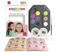 Snazaroo - Kit de Pintura Facial Unicornios y Mariposas para Niños y Adultos, 8 Colores, 2 Plantillas, 1 Pincel, 1 Esponja, 1 Guía Paso a Paso, Base de Agua, Maquillaje Pintacaras
