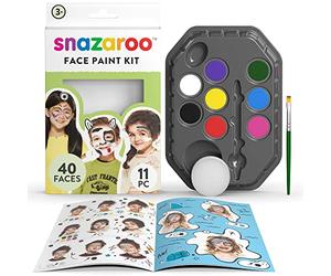 Snazaroo - Palette per il trucco del viso per bambini e adulti, 8 colori + Pennello, Spugna e guida. A base d'acqua, facilmente lavabile - Arcobaleno