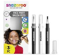 Snazaroo Set de 3 Rotuladores de Maquillaje, color blanco y negro (x2), para niños y adultos, base de agua, maquillaje pintacaras, aguacolor