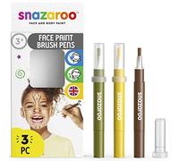Snazaroo Set de 3 Rotuladores de Maquillaje "Jungla", color amarillo, marron, verde, para niños y adultos, base de agua, maquillaje pintacaras, aguacolor