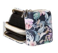 SNCCJ Tarjetero pequeño de doble capa con estampado floral de gran capacidad para tarjetas de crédito para mujer, cartera de acordeón, Tarjetero de flores azules, S, Minimalista