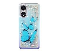 SNCLET Case para OPPO A17 Fundas Móvil Case 3D Bling Glitter Liquida OPPO A17 Silicona TPU Carcasa Anti-arañazos Cristal Protección Caso Suave Claro Bumper para OPPO A17-6.56",Mariposa Azul