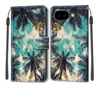 SNCLET Cuero Funda para Google Pixel 10A Bumper Case Anti-arañazos Piel PU Patrón de Colores Flip Folio Cover Ranura para Tarjeta Cierre Magnético Funda para Google Pixel 10A,Cocotero