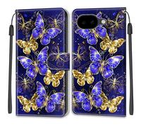 SNCLET Cuero Funda para Google Pixel 10A Funda de Piel Cuero PU Carcasa Patrón de Colores Flip Folio Ranura para Tarjeta Cierre Magnético Cover para Google Pixel 10A,Golden-Blue Wings