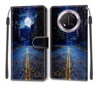SNCLET Cuero Funda para Honor Magic7 Lite Phone Case 360°Full Body Protección Piel PU Patrón de Colores Folio Ranura para Tarjeta Magnético Funda para Honor Magic7 Lite,Luna Brillante