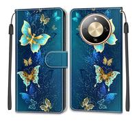SNCLET Cuero Funda para Honor Magic8 Lite Carcasa Funda Silicona Flip Phone Cover Piel PU Patrón de Colores Ranura para Tarjeta Cierre Magnético Funda para Honor Magic8 Lite,Butterfly Shadow