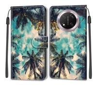SNCLET Cuero Funda para Honor X60 Pro Bumper Case Anti-arañazos Piel PU Patrón de Colores Flip Folio Cover Ranura para Tarjeta Cierre Magnético Funda para Honor X60 Pro,Cocotero