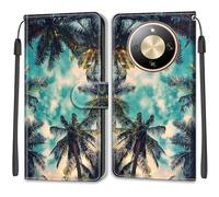 SNCLET Cuero Funda para Honor X70 Bumper Case Anti-arañazos Piel PU Patrón de Colores Flip Folio Cover Ranura para Tarjeta Cierre Magnético Funda para Honor X70,Cocotero