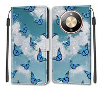 SNCLET Cuero Funda para Honor X9d Funda de Cuero Teléfono Cover Piel PU Patrón de Colores Folio Ranura para Tarjeta Cierre Magnético Cover para Honor X9d,Mariposa Azul
