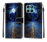 SNCLET Cuero Funda para Motorola Edge 60 Phone Case 360°Full Body Protección Piel PU Patrón de Colores Folio Ranura para Tarjeta Magnético Funda para Motorola Edge 60,Luna Brillante