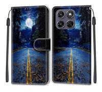 SNCLET Cuero Funda para Motorola Moto G77 Phone Case 360°Full Body Protección Piel PU Patrón de Colores Folio Ranura para Tarjeta Magnético Funda para Motorola Moto G77,Luna Brillante