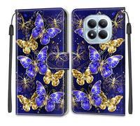 SNCLET Cuero Funda para Redmi Note 15 5G Funda de Piel Cuero PU Carcasa Patrón de Colores Flip Folio Ranura para Tarjeta Cierre Magnético Cover para Redmi Note 15 5G,Golden-Blue Wings