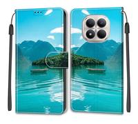 SNCLET Cuero Funda para Redmi Note 15 Pro 4G Funda Silicona TPU Flip Phone Case Piel PU Patrón de Colores Folio Ranura para Tarjeta Cierre Magnético Cover para Redmi Note 15 Pro 4G,Boat In Lake