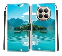 SNCLET Cuero Funda para Redmi Note 15 Pro+ 5G Funda Silicona TPU Flip Phone Case Piel PU Patrón de Colores Folio Ranura para Tarjeta Cierre Magnético Cover para Redmi Note 15 Pro+ 5G,Boat In Lake