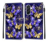 SNCLET Cuero Funda para Samsung Galaxy A36 5G Funda de Piel Cuero PU Carcasa Patrón de Colores Flip Folio Ranura para Tarjeta Cierre Magnético Cover para Samsung Galaxy A36 5G,Golden-Blue Wings