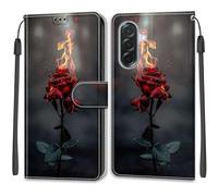 SNCLET Cuero Funda para Samsung Galaxy A37 5G Carcasa Móvil Phone Cover Libro Piel PU Patrón de Colores Flip Folio Ranura para Tarjeta Magnético Funda para Samsung Galaxy A37 5G,Rosa De Fuego