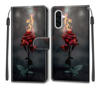 SNCLET Cuero Funda para Samsung Galaxy A56 5G Carcasa Móvil con Tapa Funda Libro Piel PU Patrón de Colores Folio Ranura para Tarjeta Magnético Funda para Samsung Galaxy A56 5G,Rosa De Fuego