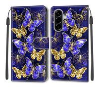 SNCLET Cuero Funda para Samsung Galaxy A57 5G Funda de Piel Cuero PU Carcasa Patrón de Colores Flip Folio Ranura para Tarjeta Cierre Magnético Cover para Samsung Galaxy A57 5G,Golden-Blue Wings