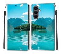 SNCLET Cuero Funda para Samsung Galaxy S26+ Funda Silicona TPU Flip Phone Case Piel PU Patrón de Colores Folio Ranura para Tarjeta Cierre Magnético Cover para Samsung Galaxy S26+,Boat In Lake