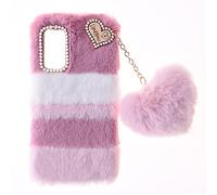 SNCLET Fluffy Fur Plush Funda para OPPO A16 Funda de Silicona TPU Case Bonita Love Decoration Funda de Fluffy Fur con Diamantes de Purpurina Carcasa para OPPO A16,OPPO A16s,OPPO A54s,Collage Rosa