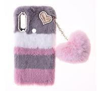 SNCLET Fluffy Fur Plush Funda para Samsung Galaxy A20e Funda de Silicona TPU Case Bonita Love Decoration Funda de Fluffy Fur con Diamantes de Purpurina Carcasa para Samsung Galaxy A20e,Collage Gris