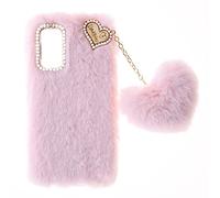 SNCLET Fluffy Fur Plush Funda para Samsung Galaxy A41 Funda de Silicona TPU Case Bonita Love Decoration Funda de Fluffy Fur con Diamantes de Purpurina Carcasa para Samsung Galaxy A41,Rosado
