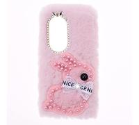 SNCLET Fluffy Plush Funda para OPPO A18 4G Case Glitter Gems Diamond Fluffy Fur Skin Plush Cover Bonita Rabbit Bunny Soft Gel Carcasas Silicona Protectora Bumper Funda para OPPO A18 4G,Conejo Rosa