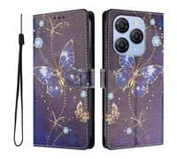 SNCLET Funda Magnético para Blackview Shark 9 Funda Tipo Cartera de Cuero PU con Ranura para Tarjetas,Soporte Integrado,Diseño Estampado Retro Flip Cover para Blackview Shark 9,Mariposa Diamante