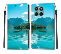 SNCLET Funda para Motorola Edge 60 Pro 5G Funda Silicona TPU Flip Phone Case Piel PU Patrón de Colores Folio Ranura para Tarjeta Cierre Magnético Cover para Motorola Edge 60 Pro 5G,Boat In Lake