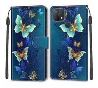 SNCLET Funda para OPPO A15 Carcasa Cuero,para OPPO A15/Oppo A15s Funda Silicona Premium Piel PU Wallet Patrón de Colores Ranura para Tarjeta Magnético Funda para OPPO A15/Oppo A15s,Butterfly Shadow