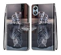 SNCLET Funda para OPPO A17 Phone Case Piel PU Premium Patrón de Colores Diseño Protector OPPO A17 Folio Funda Tarjetas y Billetera Magnético Cover Protectora Carcasa para OPPO A17,Gatito-Tigre