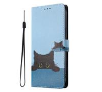 SNCLET Funda para Oukitel C1 Pro Funda Cuero PU con Ranura para Tarjetas,Soporte Integrado,Correa para la Muñeca y Diseño Estampado Magnético Cover para Oukitel C1 Pro,Gato Negro Bonito